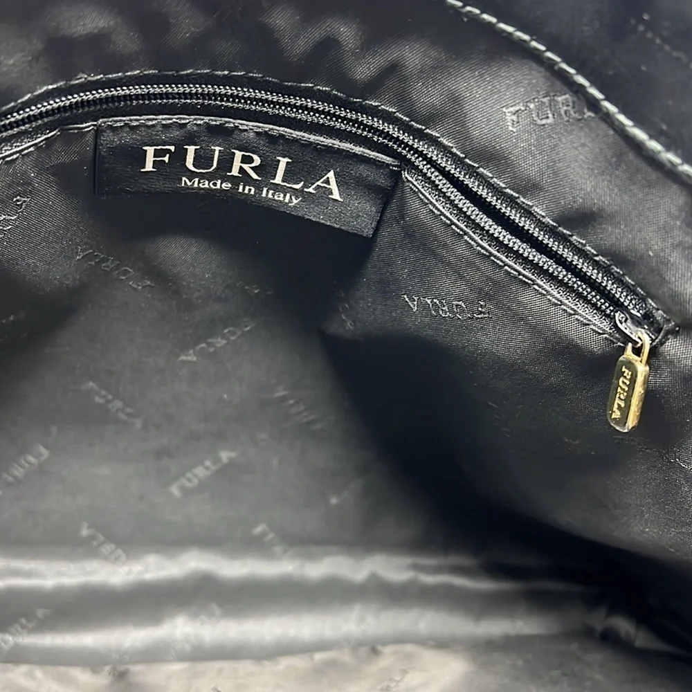 Furla Black Leather Tote Laptop Bag with Shoulder Strap
